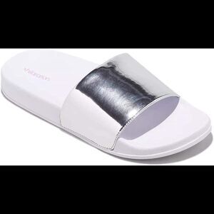 NWT Xhilaration misty slides silver and white metallic slides